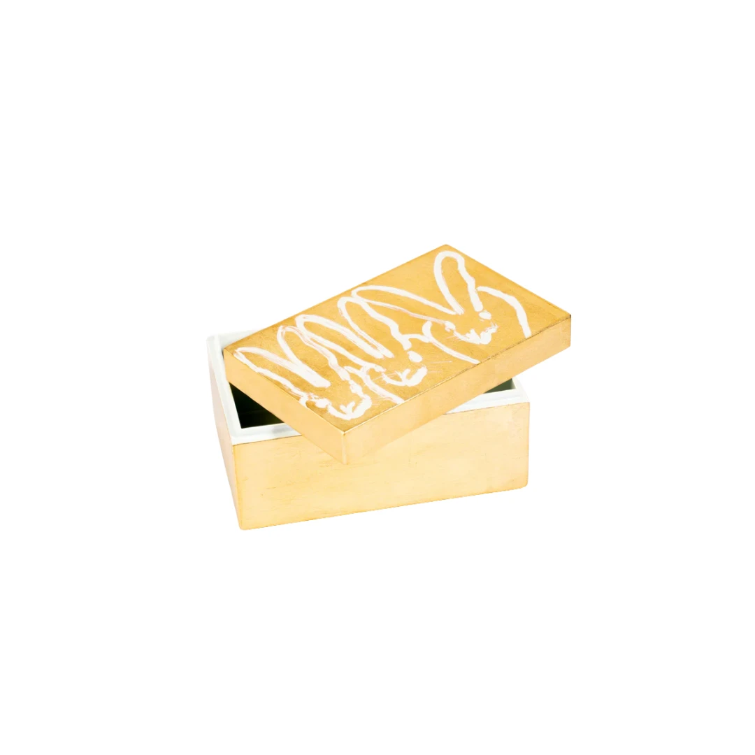 Hunt Slonem Trio Bunny Box Gold Leaf 4 Hunt Slonem Trio Bunny Box Gold Leaf - Image 2