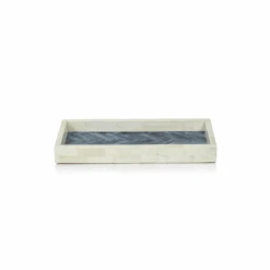 Small Bone And Blue Herringbone Rectangular Tray