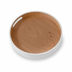 Large Lacca White On Wood Round Nesting Tray