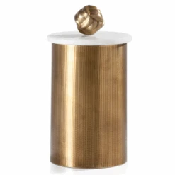 Large Brass Canister With Marble Lid