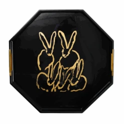 Hunt Slonem Black Octogonal Regal Rabbits Tray