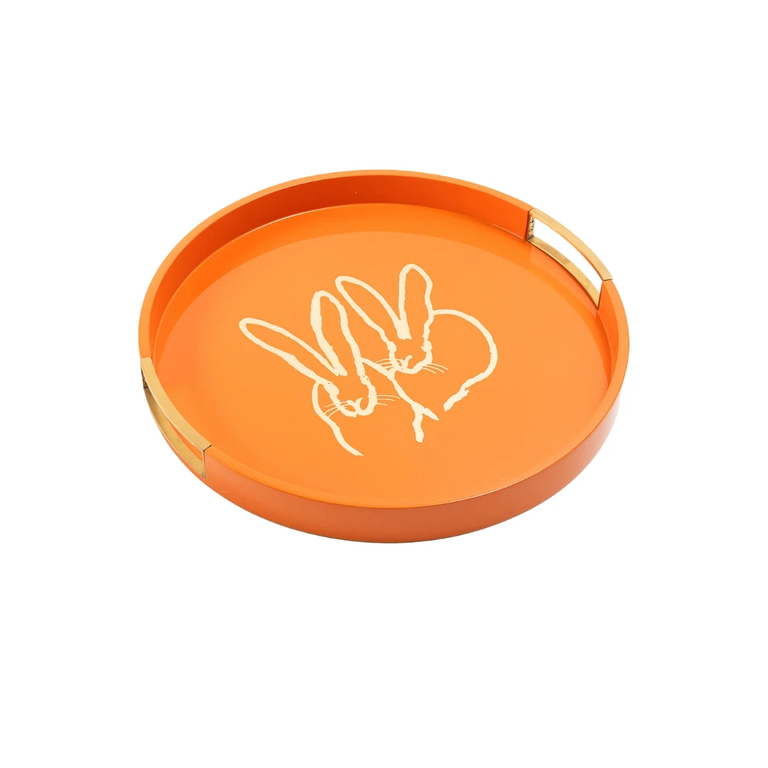 Hunt Slonem Orange Bunny Drinks Tray 3 Hunt Slonem Orange Bunny Drinks Tray