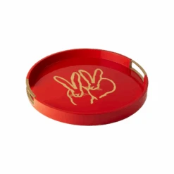 Hunt Slonem Red Bunny Lacquer Tray