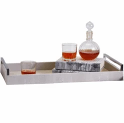 Small Grey Shagreen Tray With Silver Handles